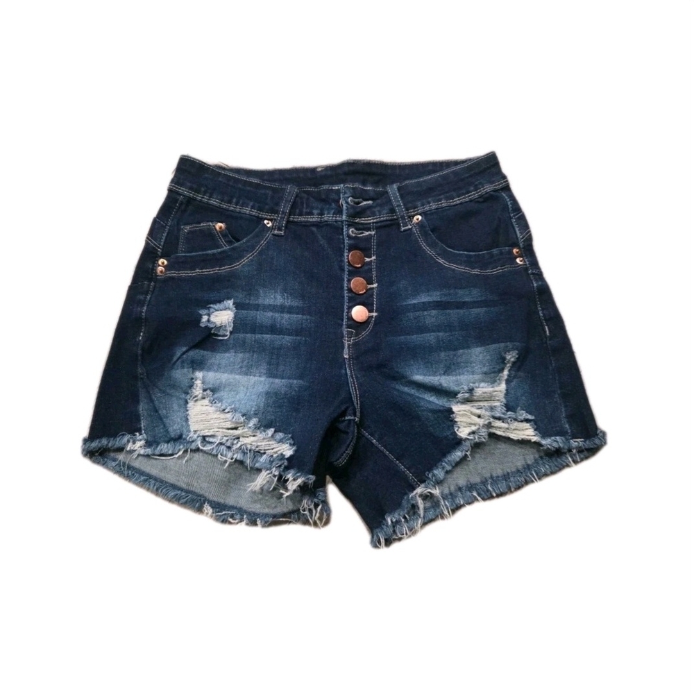 Stylish Navy Distressed Jean Shorts